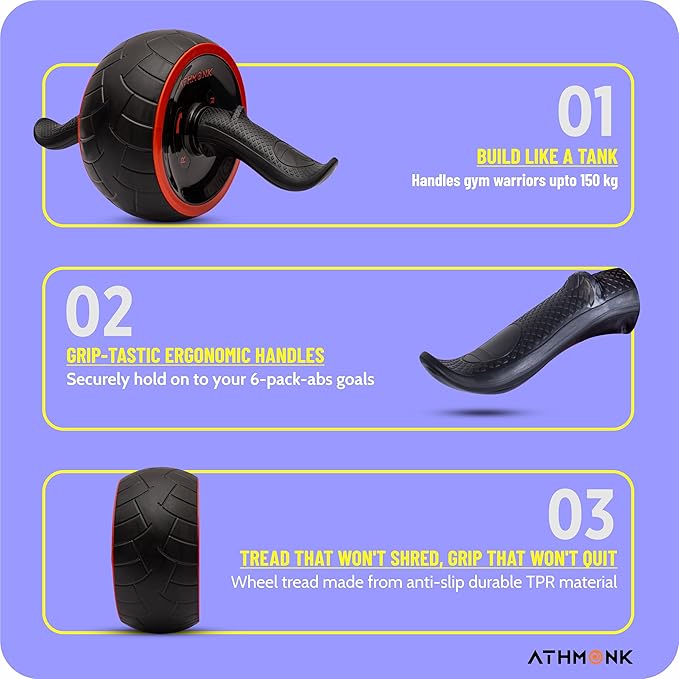 Athmonk Abs Wheel Exerciser Home Gym Equipment For Men Women - Plank Exercise Ab Roller Automatic Rebound